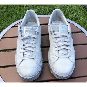 PUMA Basket Platform Sneakers Shoes Women Size 10 Grey Mist Suede 3633130 Low